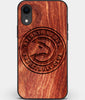 Custom Carved Wood Atlanta Hawks iPhone XR Case | Personalized Mahogany Wood Atlanta Hawks Cover, Birthday Gift, Gifts For Him, Monogrammed Gift For Fan | by Engraved In Nature