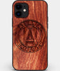 Custom Carved Wood Atlanta United FC iPhone 12 Mini Case | Personalized Mahogany Wood Atlanta United FC Cover, Birthday Gift, Gifts For Him, Monogrammed Gift For Fan | by Engraved In Nature