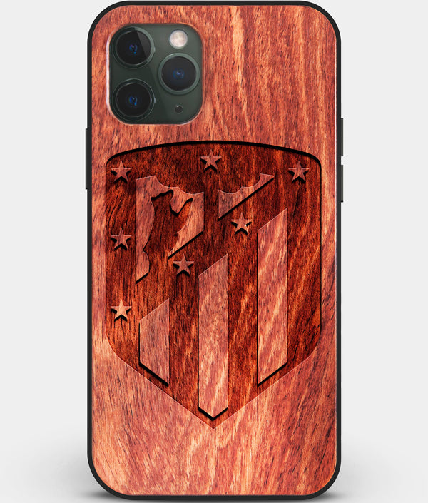 Custom Carved Wood Atletico Madrid iPhone 11 Pro Case | Personalized Mahogany Wood Atletico Madrid Cover, Birthday Gift, Gifts For Him, Monogrammed Gift For Fan | by Engraved In Nature