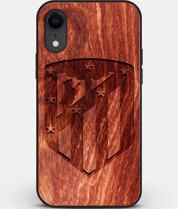 Custom Carved Wood Atletico Madrid iPhone XR Case | Personalized Mahogany Wood Atletico Madrid Cover, Birthday Gift, Gifts For Him, Monogrammed Gift For Fan | by Engraved In Nature