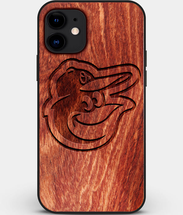 Custom Carved Wood Baltimore Orioles iPhone 11 Case | Personalized Mahogany Wood Baltimore Orioles Cover, Birthday Gift, Gifts For Him, Monogrammed Gift For Fan | by Engraved In Nature