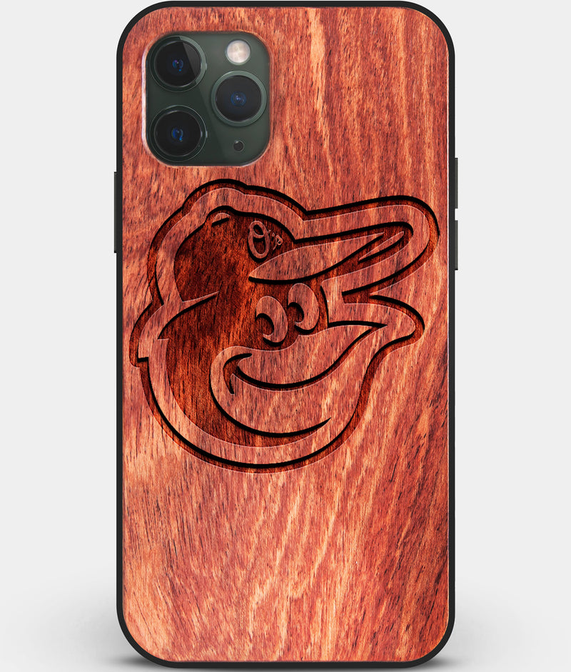 Custom Carved Wood Baltimore Orioles iPhone 11 Pro Case | Personalized Mahogany Wood Baltimore Orioles Cover, Birthday Gift, Gifts For Him, Monogrammed Gift For Fan | by Engraved In Nature