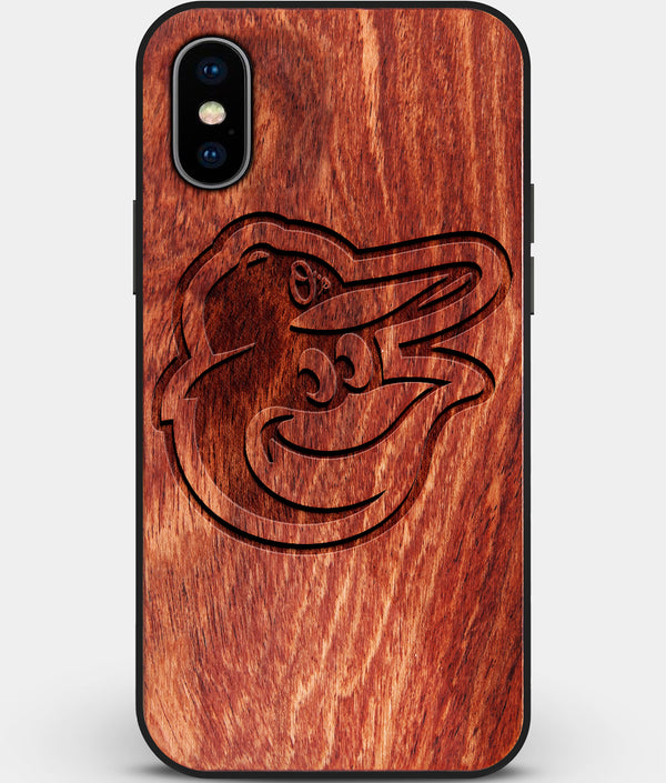 Custom Carved Wood Baltimore Orioles iPhone X/XS Case | Personalized Mahogany Wood Baltimore Orioles Cover, Birthday Gift, Gifts For Him, Monogrammed Gift For Fan | by Engraved In Nature