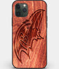 Custom Carved Wood Baltimore Ravens iPhone 11 Pro Max Case | Personalized Mahogany Wood Baltimore Ravens Cover, Birthday Gift, Gifts For Him, Monogrammed Gift For Fan | by Engraved In Nature