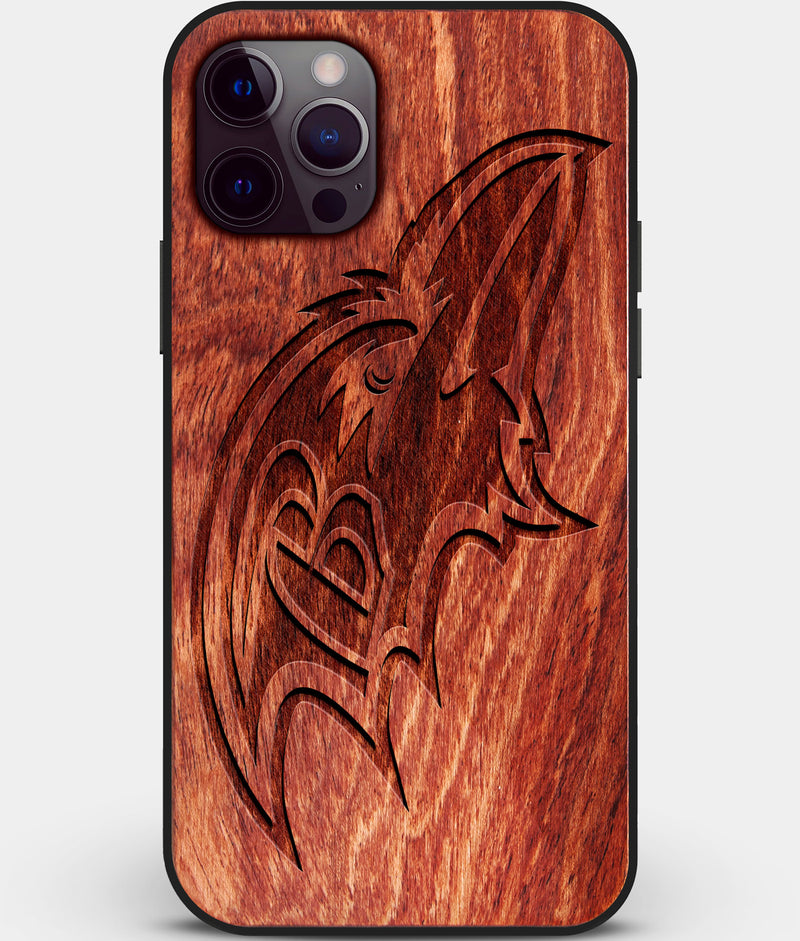 Custom Carved Wood Baltimore Ravens iPhone 12 Pro Max Case | Personalized Mahogany Wood Baltimore Ravens Cover, Birthday Gift, Gifts For Him, Monogrammed Gift For Fan | by Engraved In Nature