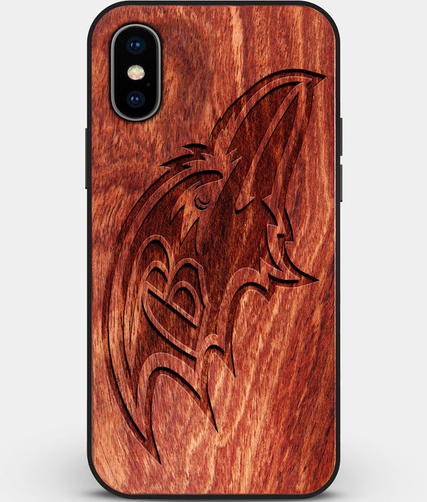 Custom Carved Wood Baltimore Ravens iPhone X/XS Case | Personalized Mahogany Wood Baltimore Ravens Cover, Birthday Gift, Gifts For Him, Monogrammed Gift For Fan | by Engraved In Nature