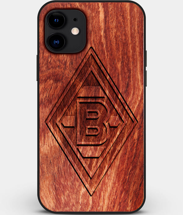 Custom Carved Wood Borussia Monchengladbach iPhone 11 Case | Personalized Mahogany Wood Borussia Monchengladbach Cover, Birthday Gift, Gifts For Him, Monogrammed Gift For Fan | by Engraved In Nature