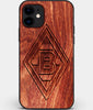 Custom Carved Wood Borussia Monchengladbach iPhone 12 Case | Personalized Mahogany Wood Borussia Monchengladbach Cover, Birthday Gift, Gifts For Him, Monogrammed Gift For Fan | by Engraved In Nature
