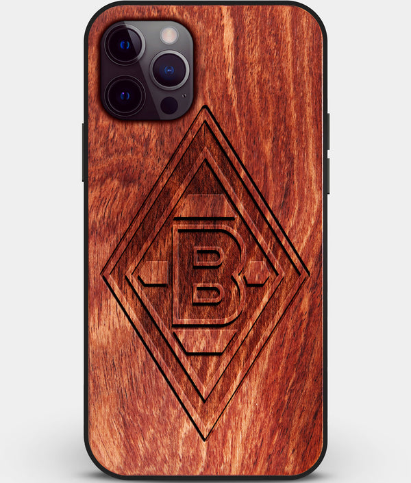 Custom Carved Wood Borussia Monchengladbach iPhone 12 Pro Case | Personalized Mahogany Wood Borussia Monchengladbach Cover, Birthday Gift, Gifts For Him, Monogrammed Gift For Fan | by Engraved In Nature