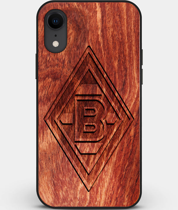 Custom Carved Wood Borussia Monchengladbach iPhone XR Case | Personalized Mahogany Wood Borussia Monchengladbach Cover, Birthday Gift, Gifts For Him, Monogrammed Gift For Fan | by Engraved In Nature