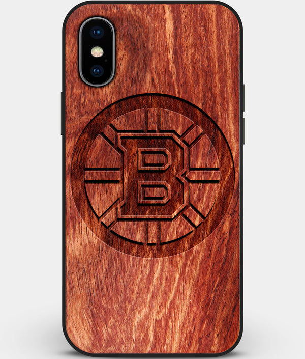 Custom Carved Wood Boston Bruins iPhone X/XS Case | Personalized Mahogany Wood Boston Bruins Cover, Birthday Gift, Gifts For Him, Monogrammed Gift For Fan | by Engraved In Nature