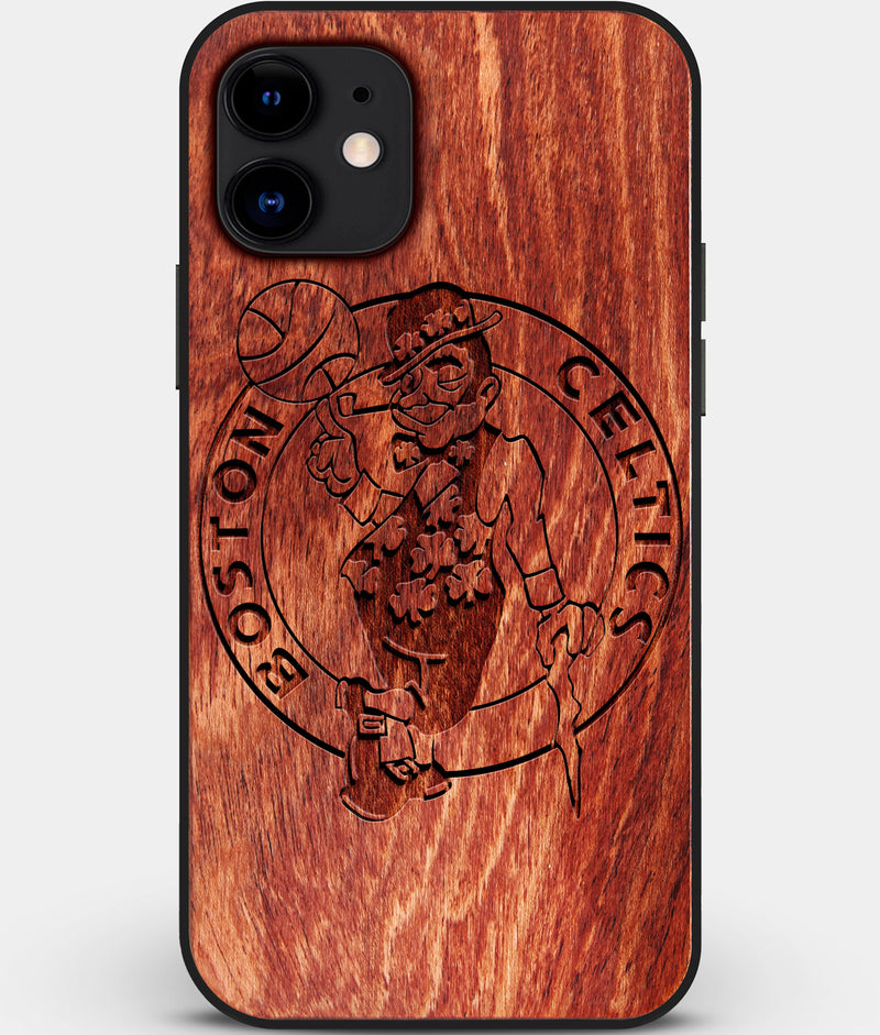 Custom Carved Wood Boston Celtics iPhone 11 Case | Personalized Mahogany Wood Boston Celtics Cover, Birthday Gift, Gifts For Him, Monogrammed Gift For Fan | by Engraved In Nature