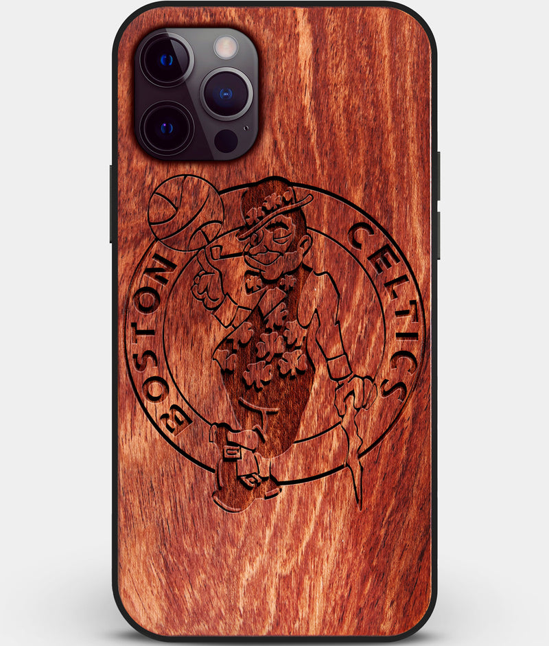 Custom Carved Wood Boston Celtics iPhone 12 Pro Case | Personalized Mahogany Wood Boston Celtics Cover, Birthday Gift, Gifts For Him, Monogrammed Gift For Fan | by Engraved In Nature
