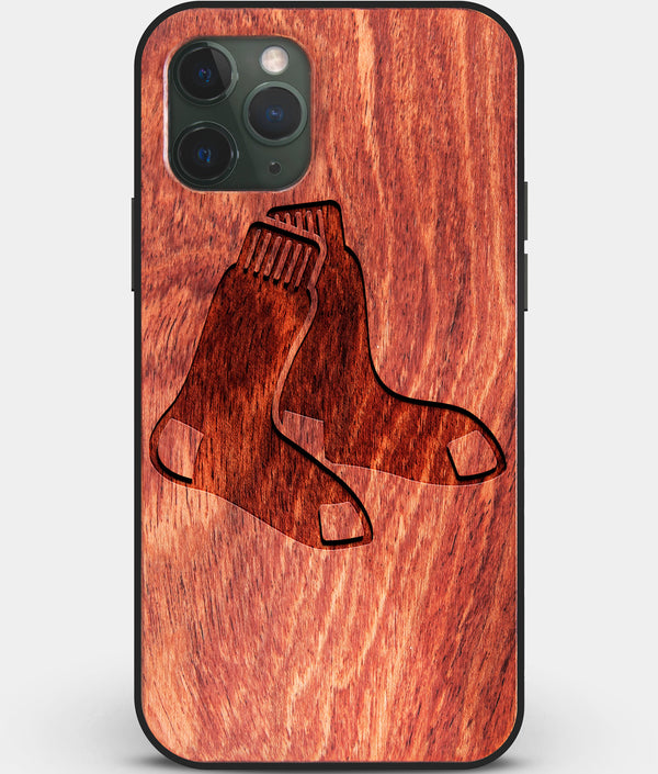 Custom Carved Wood Boston Red Sox iPhone 11 Pro Case | Personalized Mahogany Wood Boston Red Sox Cover, Birthday Gift, Gifts For Him, Monogrammed Gift For Fan | by Engraved In Nature