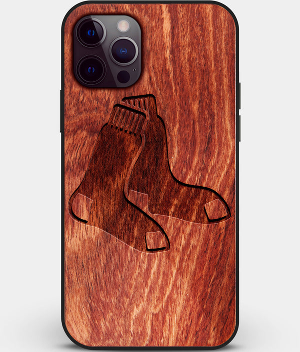 Custom Carved Wood Boston Red Sox iPhone 12 Pro Case | Personalized Mahogany Wood Boston Red Sox Cover, Birthday Gift, Gifts For Him, Monogrammed Gift For Fan | by Engraved In Nature