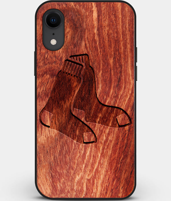 Custom Carved Wood Boston Red Sox iPhone XR Case | Personalized Mahogany Wood Boston Red Sox Cover, Birthday Gift, Gifts For Him, Monogrammed Gift For Fan | by Engraved In Nature