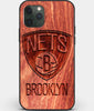 Custom Carved Wood Brooklyn Nets iPhone 11 Pro Max Case | Personalized Mahogany Wood Brooklyn Nets Cover, Birthday Gift, Gifts For Him, Monogrammed Gift For Fan | by Engraved In Nature