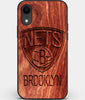 Custom Carved Wood Brooklyn Nets iPhone XR Case | Personalized Mahogany Wood Brooklyn Nets Cover, Birthday Gift, Gifts For Him, Monogrammed Gift For Fan | by Engraved In Nature