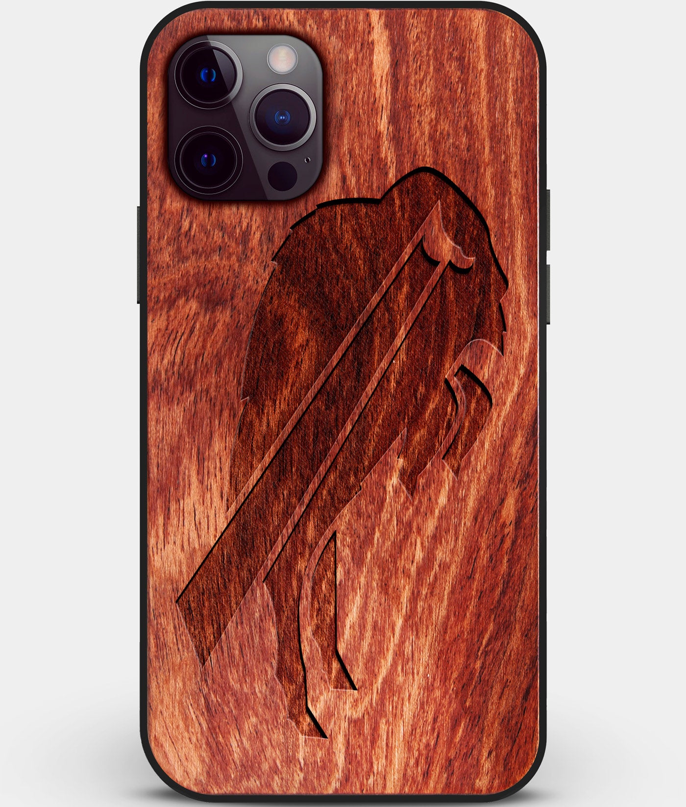 Custom Carved Wood Buffalo Bills iPhone 12 Pro Case | Personalized Mahogany Wood Buffalo Bills Cover, Birthday Gift, Gifts For Him, Monogrammed Gift For Fan | by Engraved In Nature