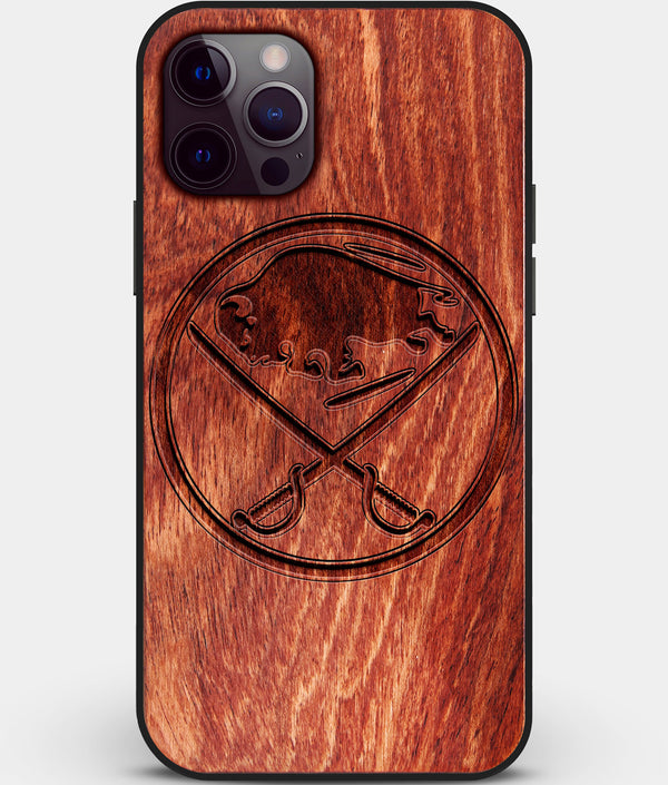 Custom Carved Wood Buffalo Sabres iPhone 12 Pro Case | Personalized Mahogany Wood Buffalo Sabres Cover, Birthday Gift, Gifts For Him, Monogrammed Gift For Fan | by Engraved In Nature