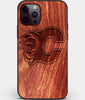 Custom Carved Wood Calgary Flames iPhone 12 Pro Case | Personalized Mahogany Wood Calgary Flames Cover, Birthday Gift, Gifts For Him, Monogrammed Gift For Fan | by Engraved In Nature