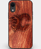 Custom Carved Wood Calgary Flames iPhone XR Case | Personalized Mahogany Wood Calgary Flames Cover, Birthday Gift, Gifts For Him, Monogrammed Gift For Fan | by Engraved In Nature