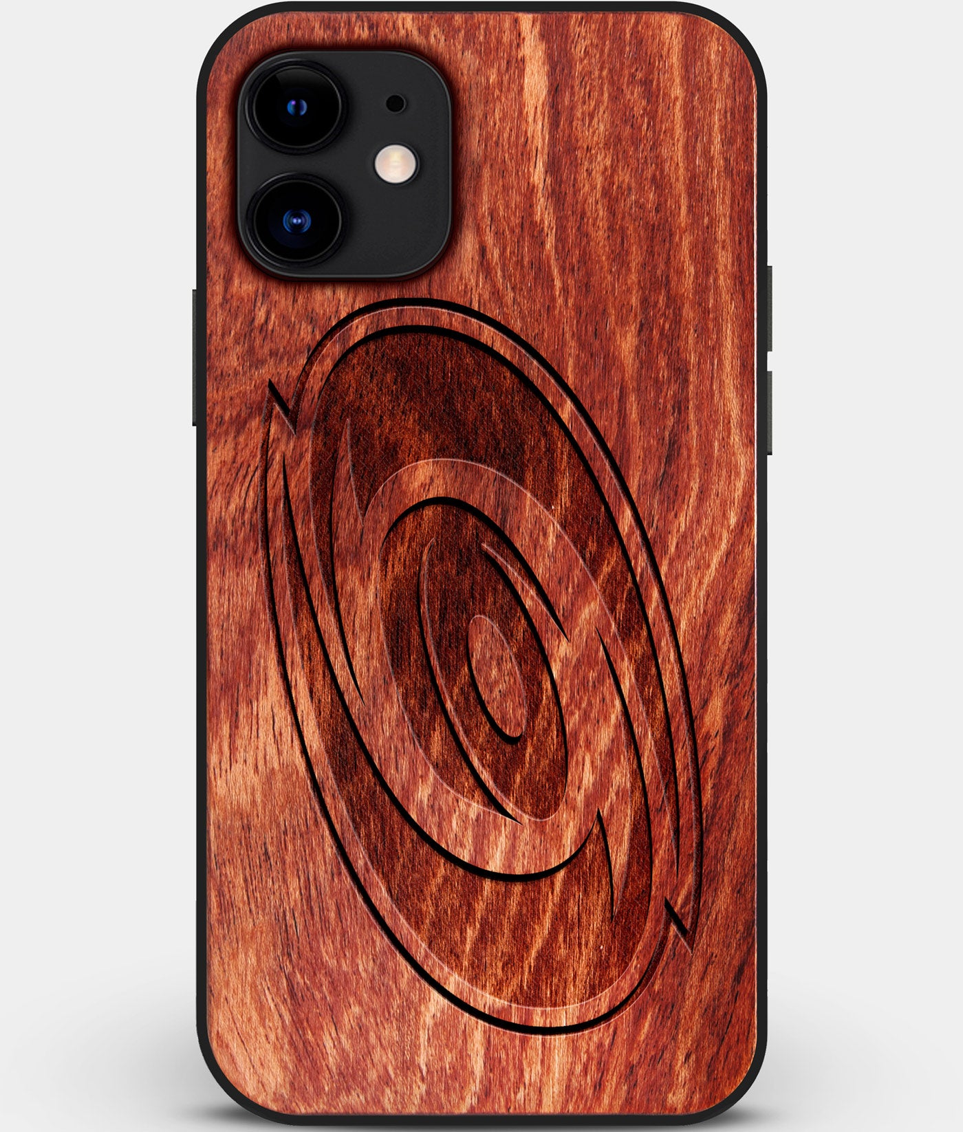 Custom Carved Wood Carolina Hurricanes iPhone 11 Case | Personalized Mahogany Wood Carolina Hurricanes Cover, Birthday Gift, Gifts For Him, Monogrammed Gift For Fan | by Engraved In Nature