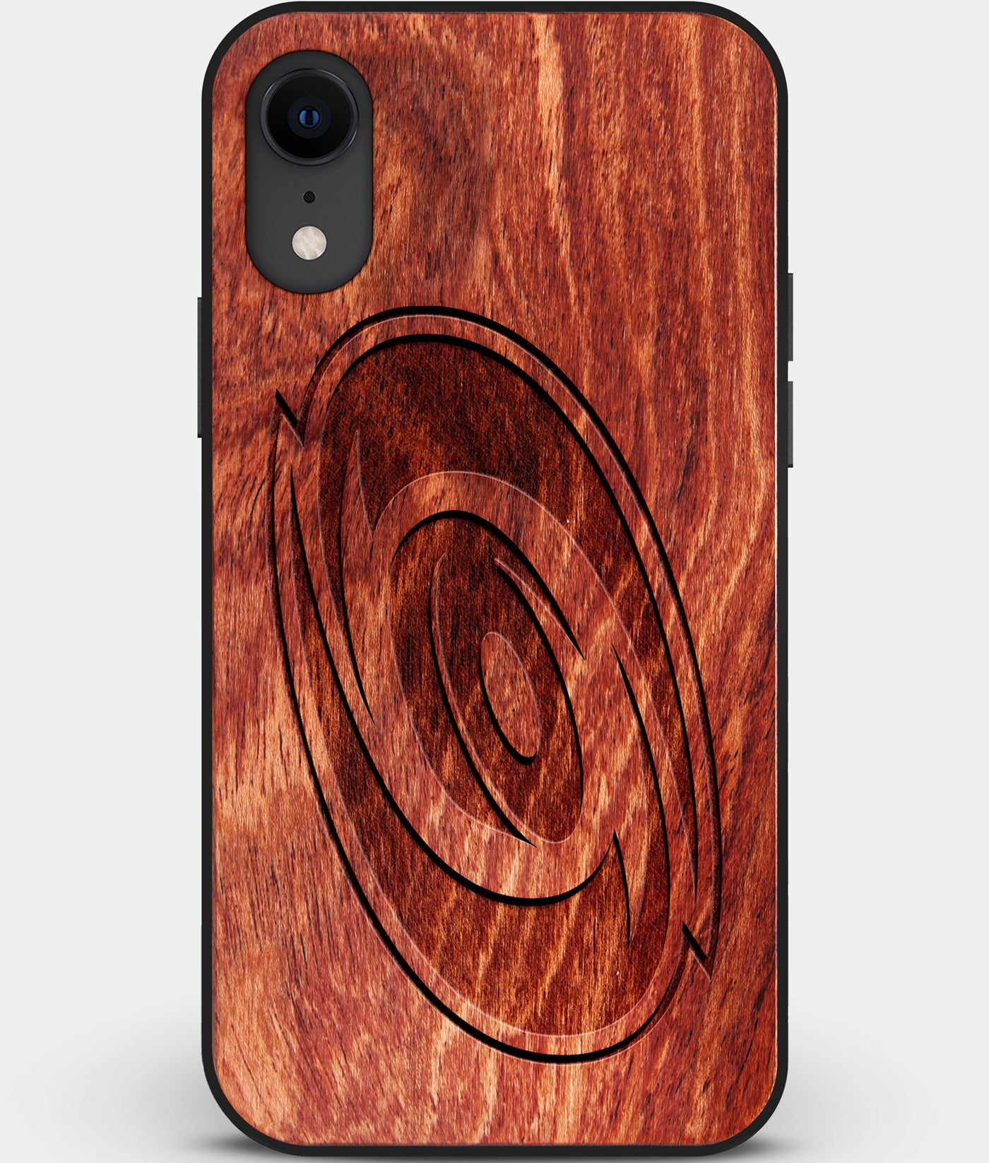 Custom Carved Wood Carolina Hurricanes iPhone XR Case | Personalized Mahogany Wood Carolina Hurricanes Cover, Birthday Gift, Gifts For Him, Monogrammed Gift For Fan | by Engraved In Nature
