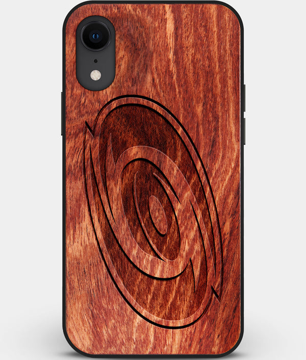 Custom Carved Wood Carolina Hurricanes iPhone XR Case | Personalized Mahogany Wood Carolina Hurricanes Cover, Birthday Gift, Gifts For Him, Monogrammed Gift For Fan | by Engraved In Nature