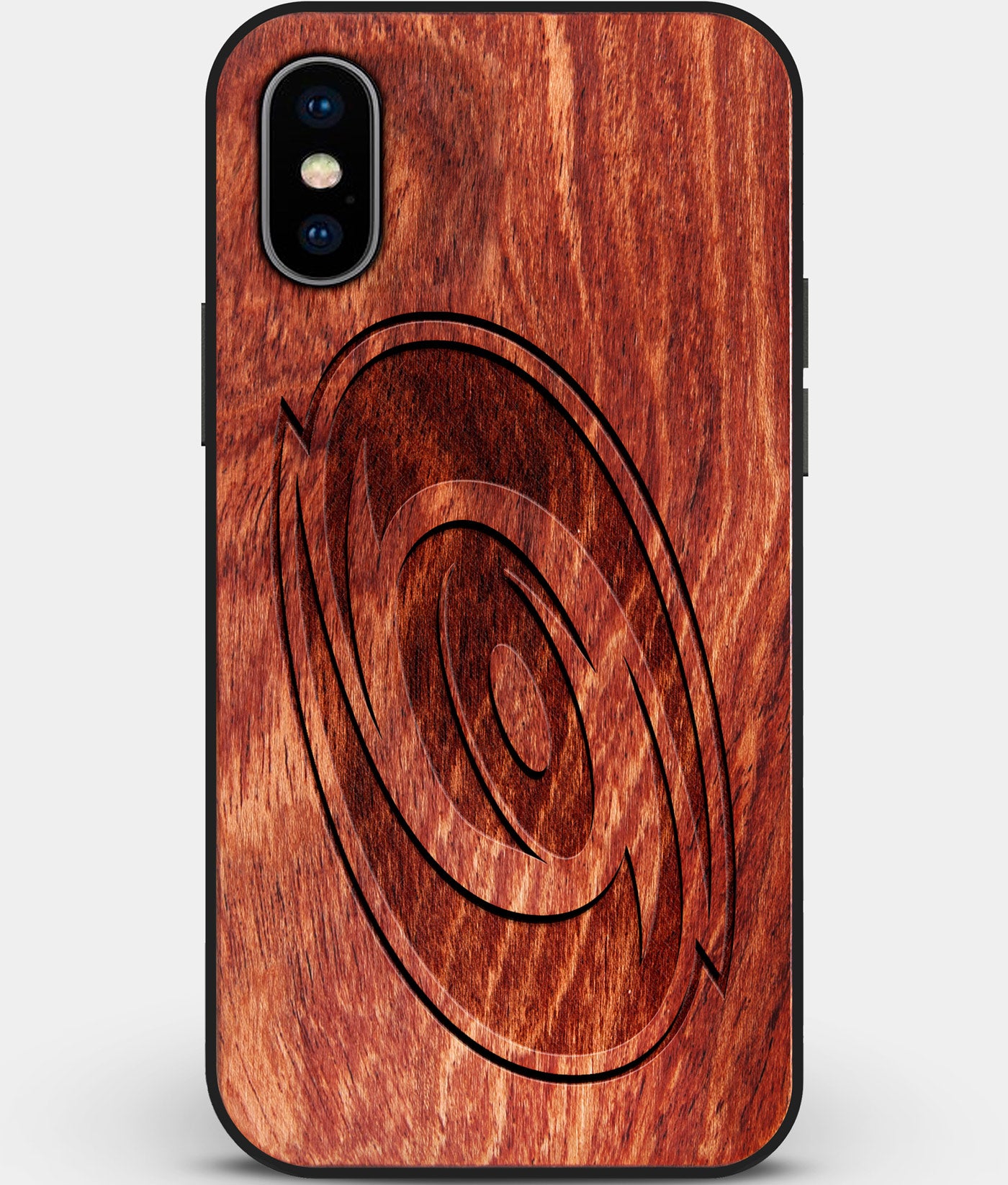 Custom Carved Wood Carolina Hurricanes iPhone XS Max Case | Personalized Mahogany Wood Carolina Hurricanes Cover, Birthday Gift, Gifts For Him, Monogrammed Gift For Fan | by Engraved In Nature