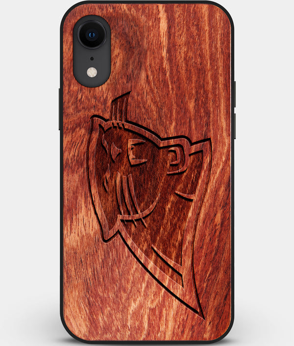 Custom Carved Wood Carolina Panthers iPhone XR Case | Personalized Mahogany Wood Carolina Panthers Cover, Birthday Gift, Gifts For Him, Monogrammed Gift For Fan | by Engraved In Nature