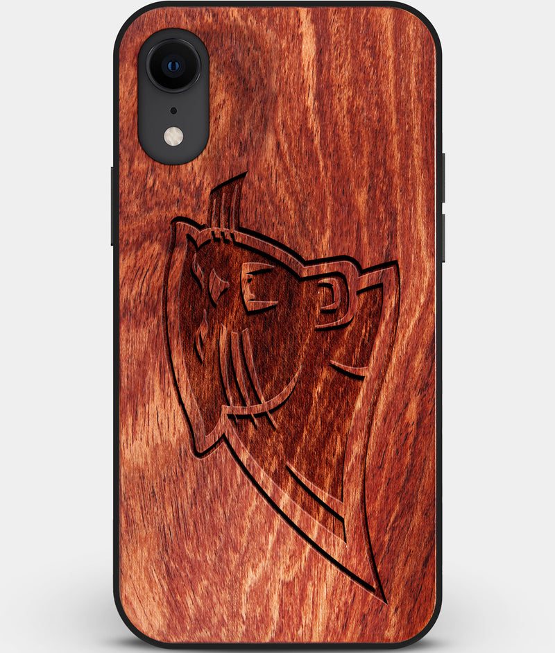Custom Carved Wood Carolina Panthers iPhone XR Case | Personalized Mahogany Wood Carolina Panthers Cover, Birthday Gift, Gifts For Him, Monogrammed Gift For Fan | by Engraved In Nature