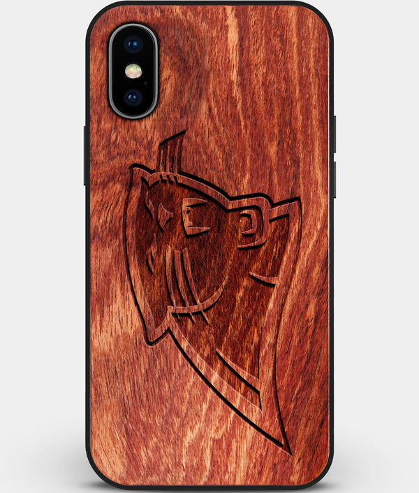 Custom Carved Wood Carolina Panthers iPhone X/XS Case | Personalized Mahogany Wood Carolina Panthers Cover, Birthday Gift, Gifts For Him, Monogrammed Gift For Fan | by Engraved In Nature