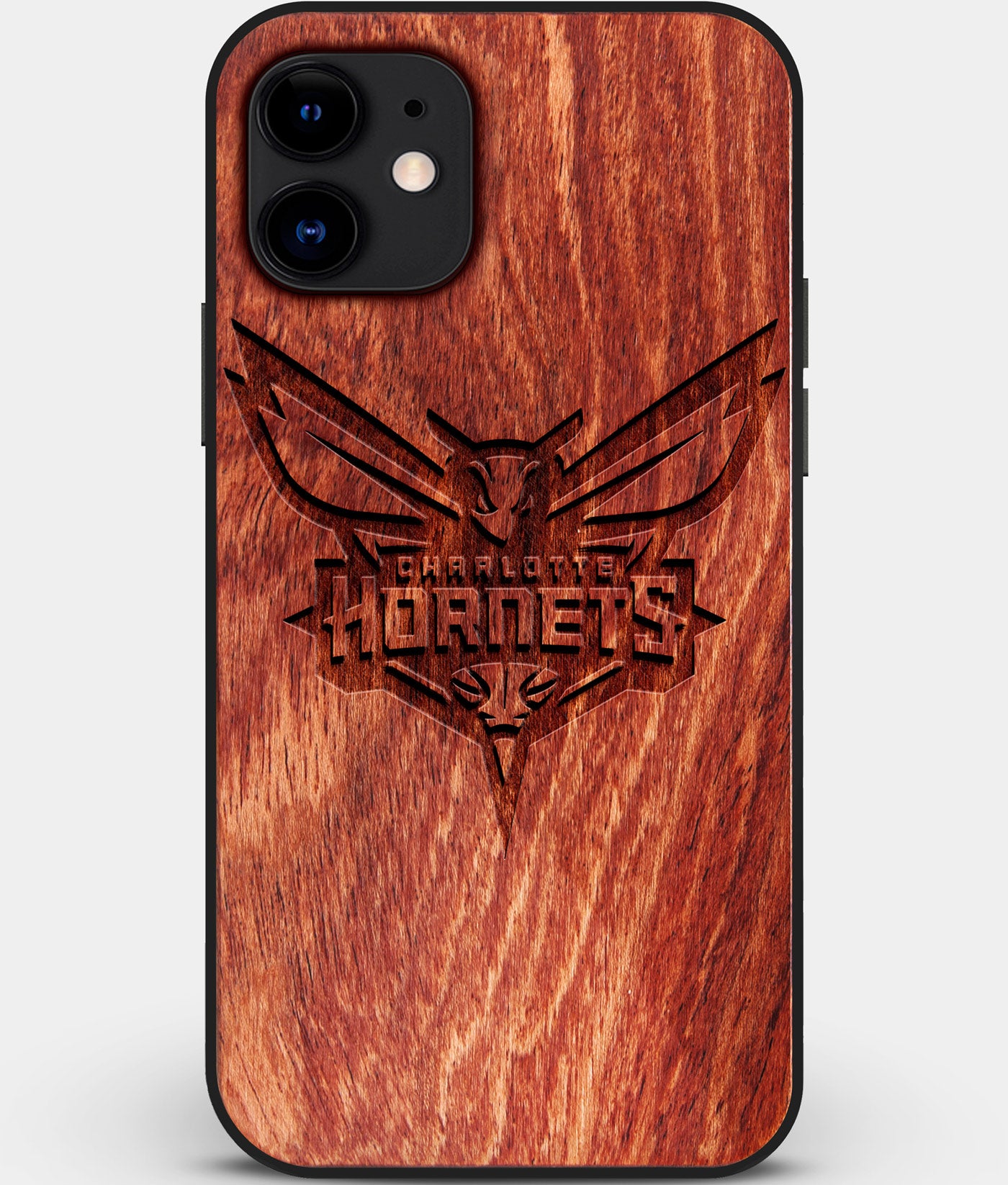 Custom Carved Wood Charlotte Hornets iPhone 11 Case | Personalized Mahogany Wood Charlotte Hornets Cover, Birthday Gift, Gifts For Him, Monogrammed Gift For Fan | by Engraved In Nature