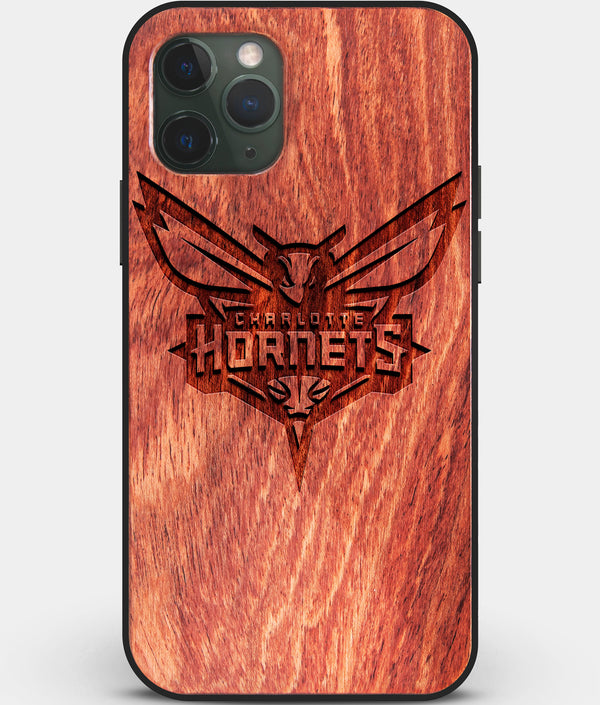 Custom Carved Wood Charlotte Hornets iPhone 11 Pro Max Case | Personalized Mahogany Wood Charlotte Hornets Cover, Birthday Gift, Gifts For Him, Monogrammed Gift For Fan | by Engraved In Nature