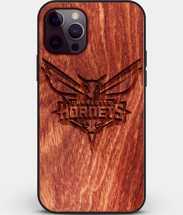 Custom Carved Wood Charlotte Hornets iPhone 12 Pro Case | Personalized Mahogany Wood Charlotte Hornets Cover, Birthday Gift, Gifts For Him, Monogrammed Gift For Fan | by Engraved In Nature