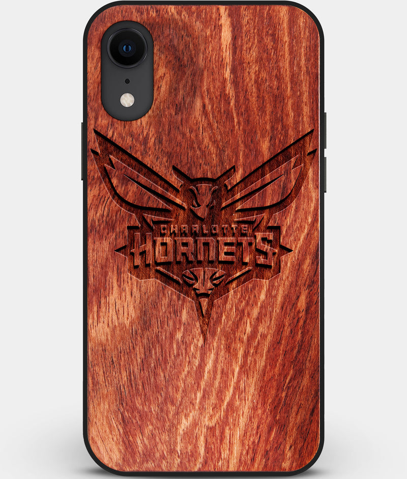 Custom Carved Wood Charlotte Hornets iPhone XR Case | Personalized Mahogany Wood Charlotte Hornets Cover, Birthday Gift, Gifts For Him, Monogrammed Gift For Fan | by Engraved In Nature