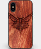 Custom Carved Wood Charlotte Hornets iPhone X/XS Case | Personalized Mahogany Wood Charlotte Hornets Cover, Birthday Gift, Gifts For Him, Monogrammed Gift For Fan | by Engraved In Nature