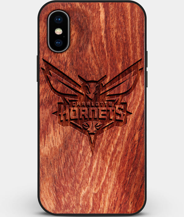 Custom Carved Wood Charlotte Hornets iPhone XS Max Case | Personalized Mahogany Wood Charlotte Hornets Cover, Birthday Gift, Gifts For Him, Monogrammed Gift For Fan | by Engraved In Nature