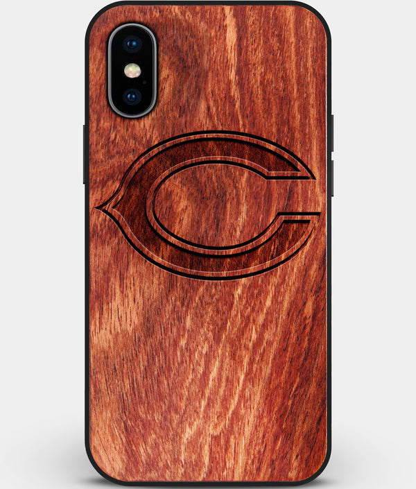 Custom Carved Wood Chicago Bears iPhone X/XS Case | Personalized Mahogany Wood Chicago Bears Cover, Birthday Gift, Gifts For Him, Monogrammed Gift For Fan | by Engraved In Nature
