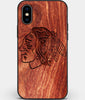 Custom Carved Wood Chicago Blackhawks iPhone XS Max Case | Personalized Mahogany Wood Chicago Blackhawks Cover, Birthday Gift, Gifts For Him, Monogrammed Gift For Fan | by Engraved In Nature