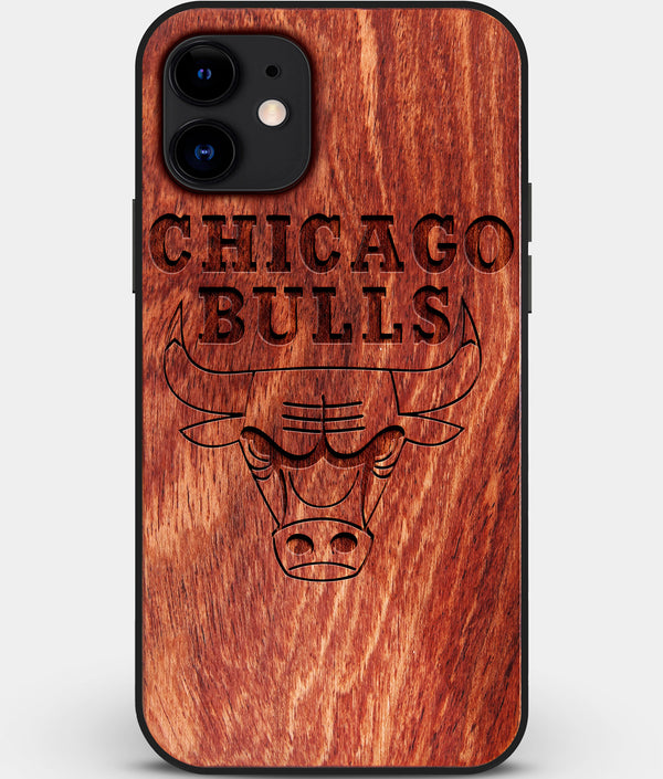 Custom Carved Wood Chicago Bulls iPhone 11 Case | Personalized Mahogany Wood Chicago Bulls Cover, Birthday Gift, Gifts For Him, Monogrammed Gift For Fan | by Engraved In Nature