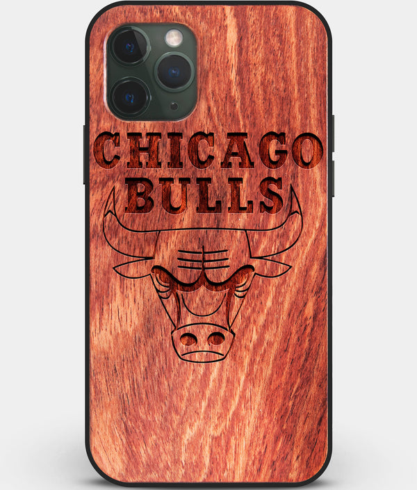 Custom Carved Wood Chicago Bulls iPhone 11 Pro Case | Personalized Mahogany Wood Chicago Bulls Cover, Birthday Gift, Gifts For Him, Monogrammed Gift For Fan | by Engraved In Nature