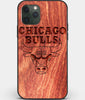 Custom Carved Wood Chicago Bulls iPhone 11 Pro Max Case | Personalized Mahogany Wood Chicago Bulls Cover, Birthday Gift, Gifts For Him, Monogrammed Gift For Fan | by Engraved In Nature