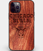 Custom Carved Wood Chicago Bulls iPhone 12 Pro Max Case | Personalized Mahogany Wood Chicago Bulls Cover, Birthday Gift, Gifts For Him, Monogrammed Gift For Fan | by Engraved In Nature