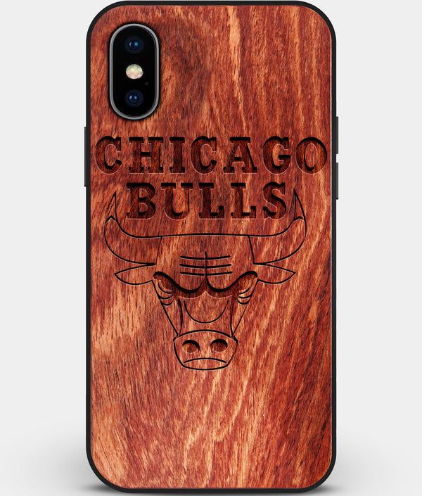 Custom Carved Wood Chicago Bulls iPhone XS Max Case | Personalized Mahogany Wood Chicago Bulls Cover, Birthday Gift, Gifts For Him, Monogrammed Gift For Fan | by Engraved In Nature