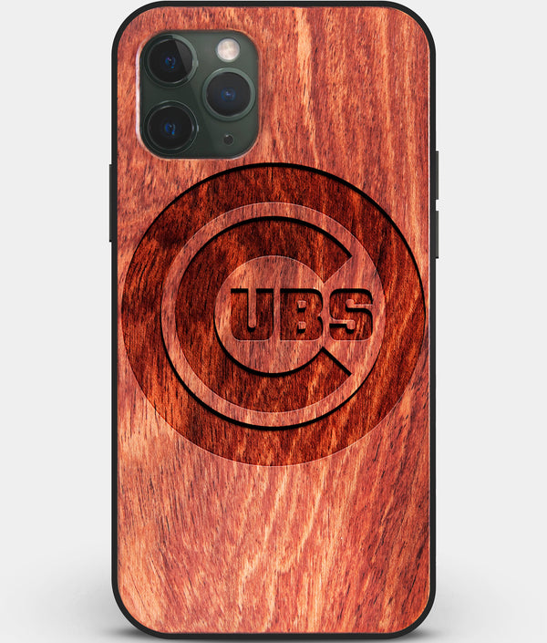 Custom Carved Wood Chicago Cubs iPhone 11 Pro Case | Personalized Mahogany Wood Chicago Cubs Cover, Birthday Gift, Gifts For Him, Monogrammed Gift For Fan | by Engraved In Nature