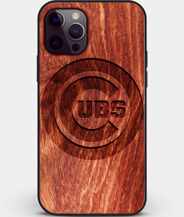 Custom Carved Wood Chicago Cubs iPhone 12 Pro Max Case | Personalized Mahogany Wood Chicago Cubs Cover, Birthday Gift, Gifts For Him, Monogrammed Gift For Fan | by Engraved In Nature