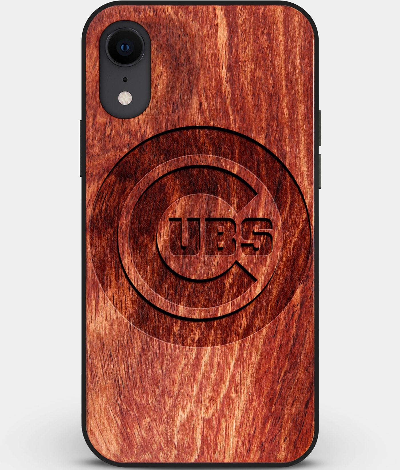 Custom Carved Wood Chicago Cubs iPhone XR Case | Personalized Mahogany Wood Chicago Cubs Cover, Birthday Gift, Gifts For Him, Monogrammed Gift For Fan | by Engraved In Nature