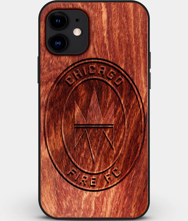 Custom Carved Wood Chicago Fire SC iPhone 11 Case | Personalized Mahogany Wood Chicago Fire SC Cover, Birthday Gift, Gifts For Him, Monogrammed Gift For Fan | by Engraved In Nature